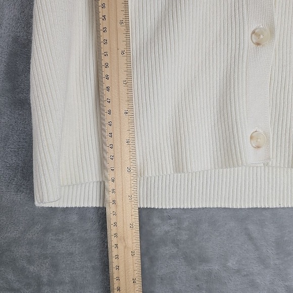Nine West Fitted Rib Knit Cardigan Sweater XL Cream Clean Girl Preppy - Picture 4 of 7